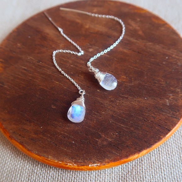 Blue Moonstone Threaders Earrings - Picture 2 of 3